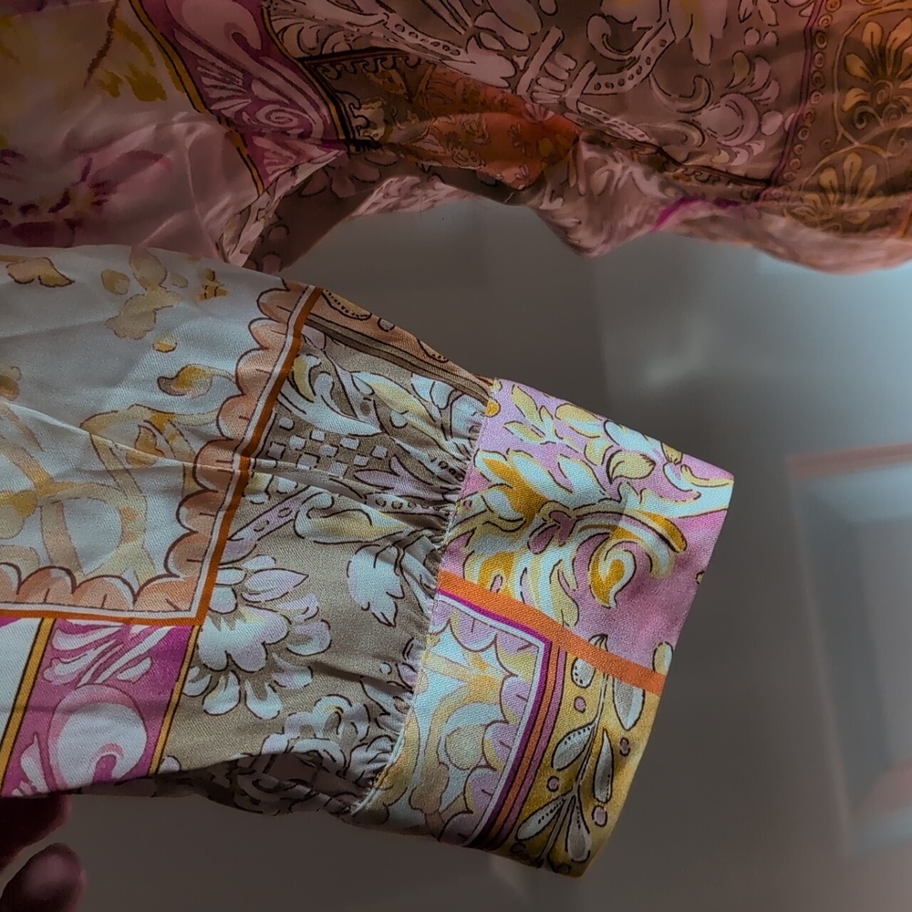 Elie Tahari Pink and Gold Patchwork Blouse - Picture 3 of 12